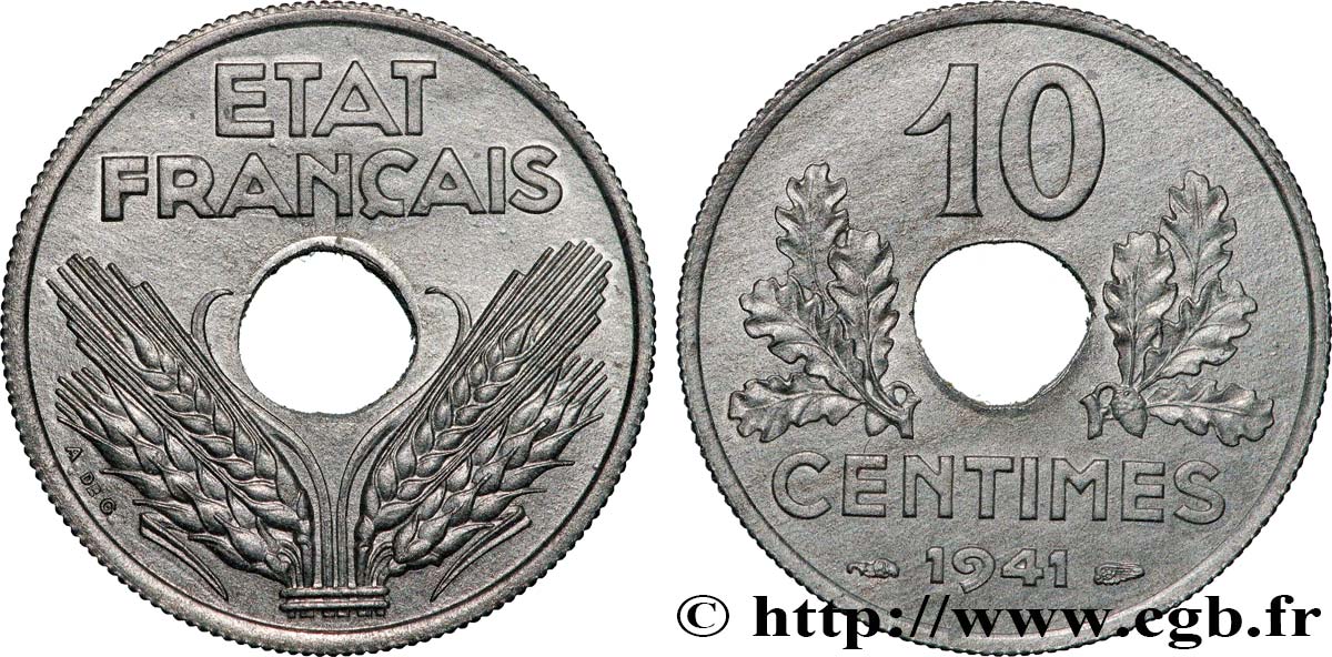 10 centimes État français, grand module 1941 Paris F.141/2 FDC65 