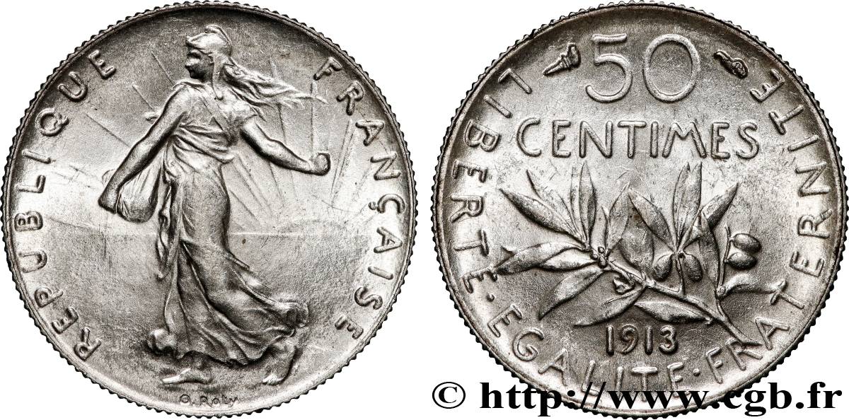 50 centimes Semeuse 1913 Paris F.190/20 SUP60 