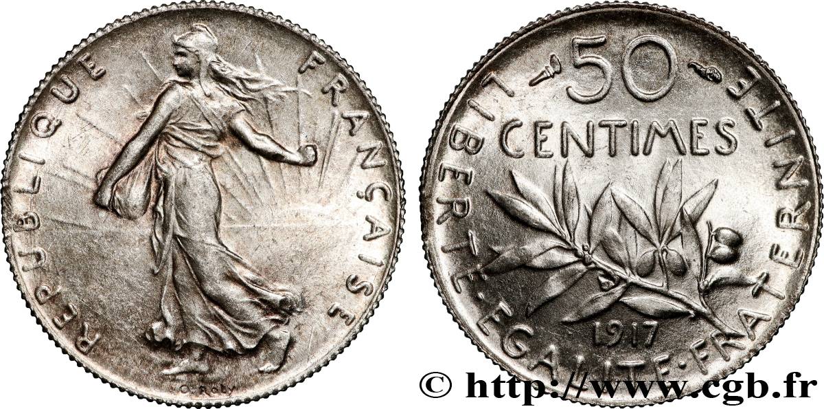 50 centimes Semeuse 1917  F.190/24 fST63 