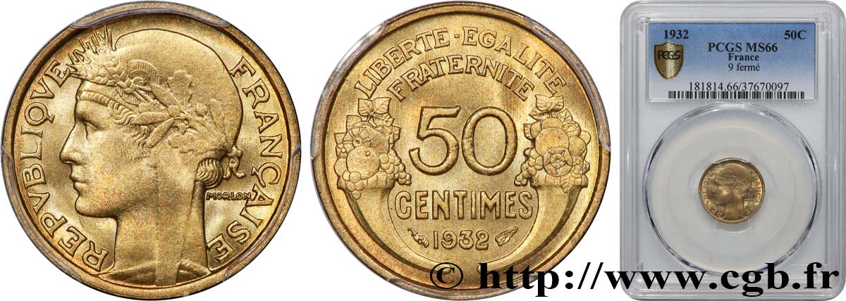 50 centimes Morlon 1932  F.192/9 MS66 PCGS