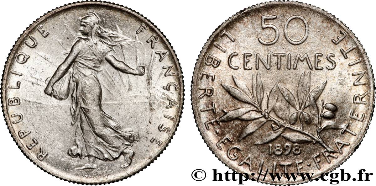 50 centimes Semeuse 1898 Paris F.190/3 EBC58 