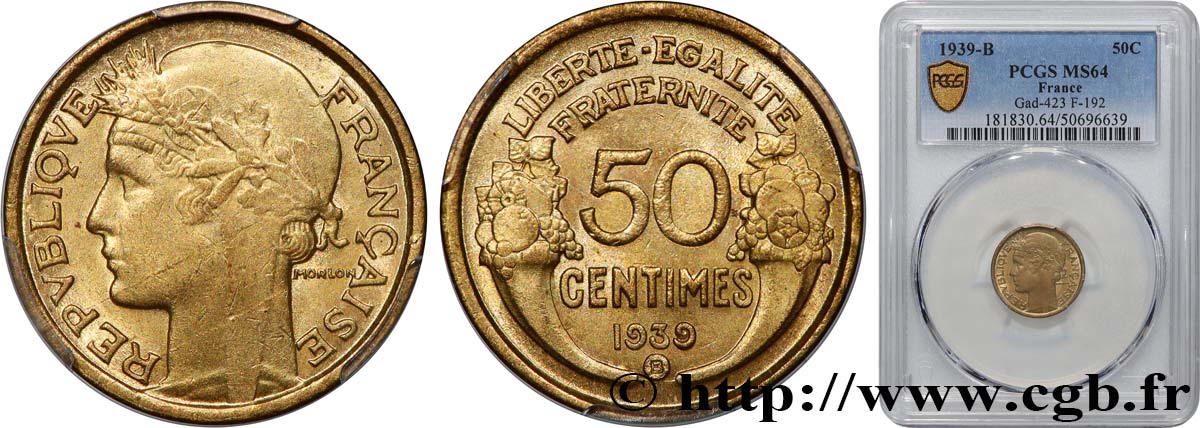 50 centimes Morlon 1939 Bruxelles F.192/16 MS64 PCGS