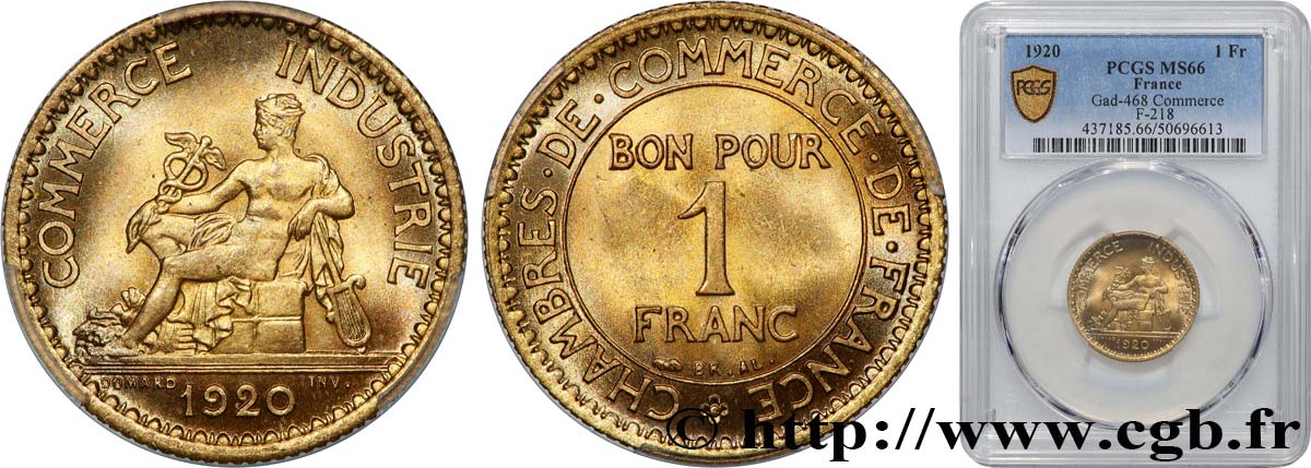 1 franc Chambres de Commerce 1920 Paris F.218/2 ST66 PCGS