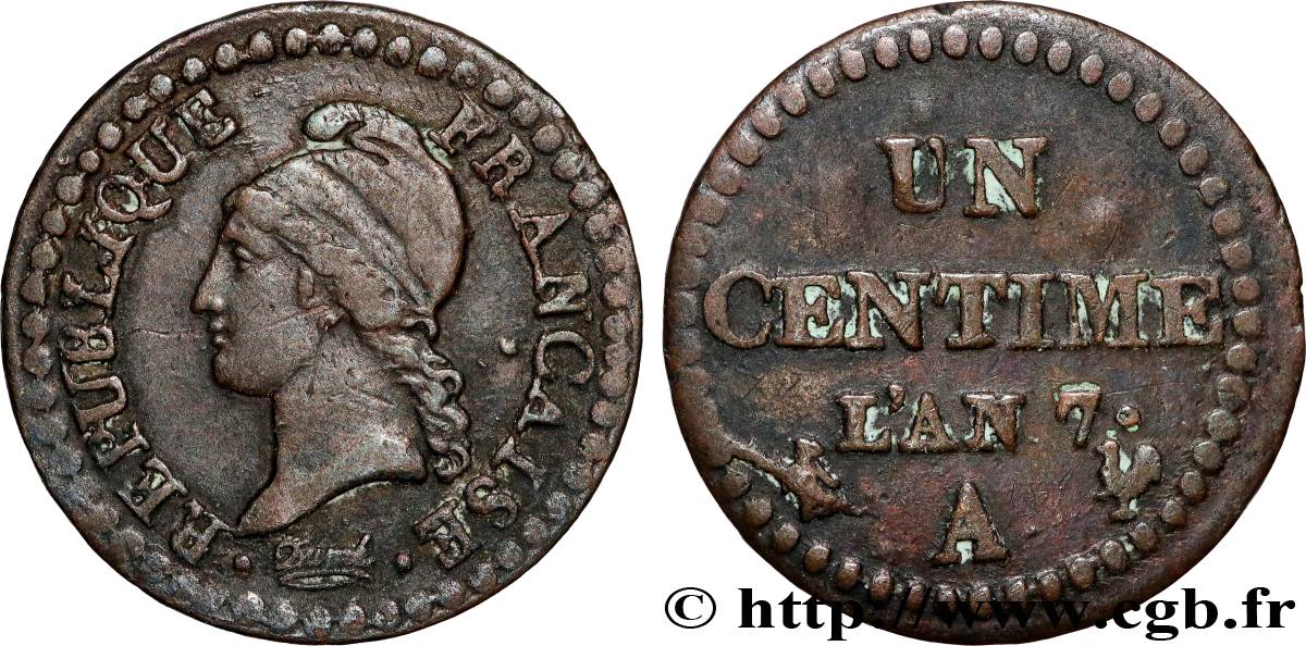 Un centime Dupré, 7 normal 1799 Paris F.100/15 XF40 