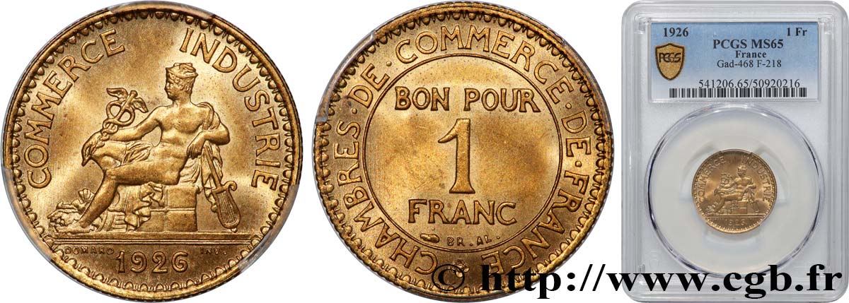 1 franc Chambres de Commerce 1926 Paris F.218/8 FDC65 PCGS