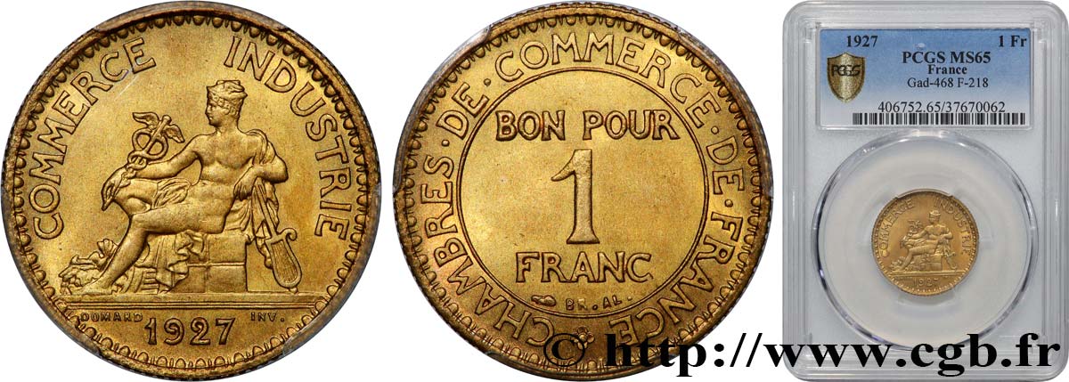 1 franc Chambres de Commerce 1927 Paris F.218/9 MS65 PCGS