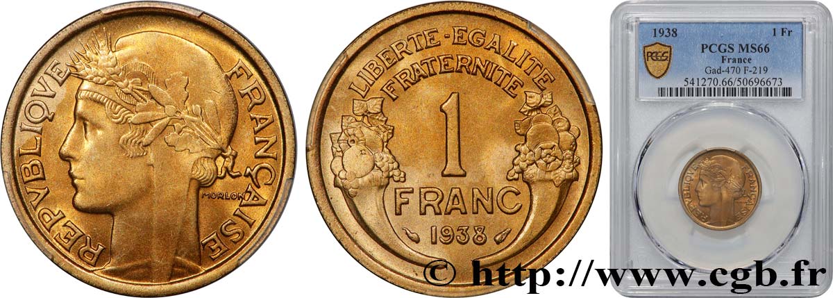 1 franc Morlon 1938 Paris F.219/9 MS66 PCGS