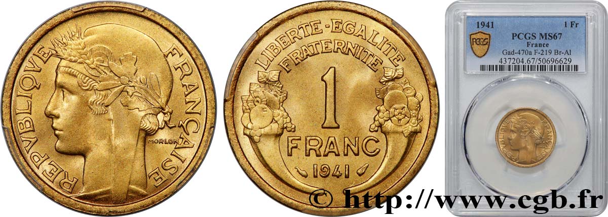 1 franc Morlon 1941 Paris F.219/12 FDC67 PCGS