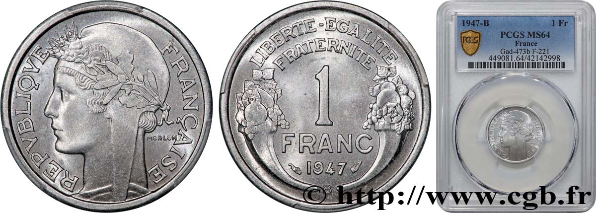 1 franc Morlon, légère 1947 Beaumont-Le-Roger F.221/12 MS64 PCGS