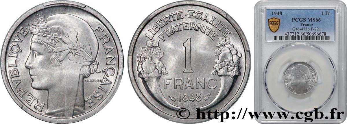 1 franc Morlon, légère 1948  F.221/13 MS66 PCGS