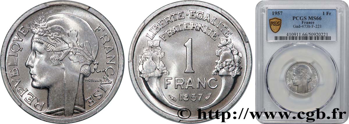 1 franc Morlon, légère 1957  F.221/19 FDC66 PCGS