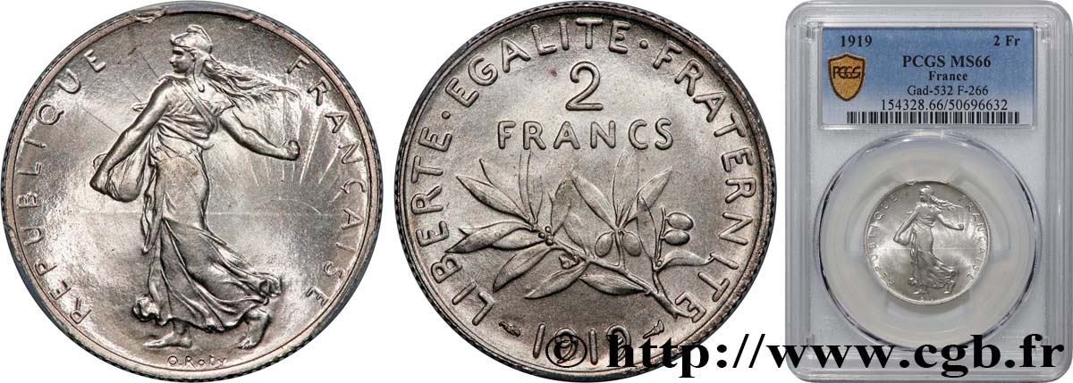 2 francs Semeuse 1919  F.266/21 MS66 PCGS