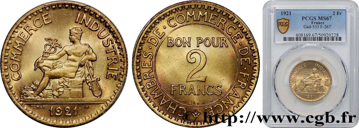 2 francs Chambres de Commerce 1921  F.267/3 FDC67 PCGS