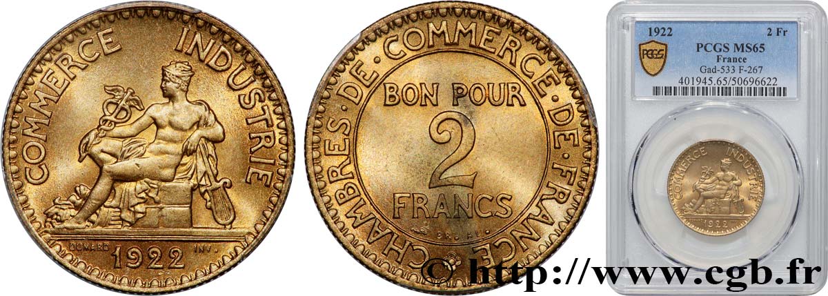 2 francs Chambres de Commerce 1922  F.267/4 MS65 PCGS