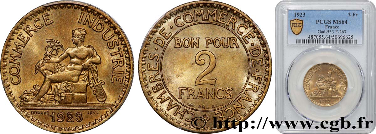 2 francs Chambres de Commerce 1923  F.267/5 MS64 PCGS