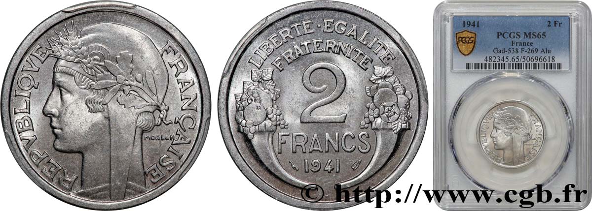 2 francs Morlon, aluminium 1941  F.269/2 MS65 PCGS