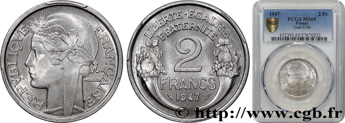 2 francs Morlon, aluminium 1947  F.269/10 FDC65 PCGS