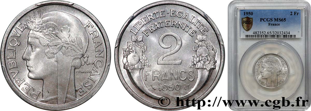 2 francs Morlon, aluminium 1950  F.269/16 FDC65 PCGS