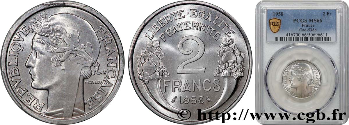 2 francs Morlon, aluminium 1958  F.269/18 FDC66 PCGS