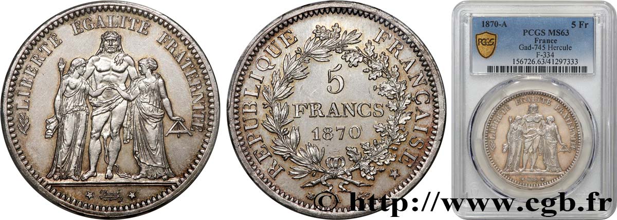 5 francs Hercule 1870 Paris F.334/1 MS63 PCGS