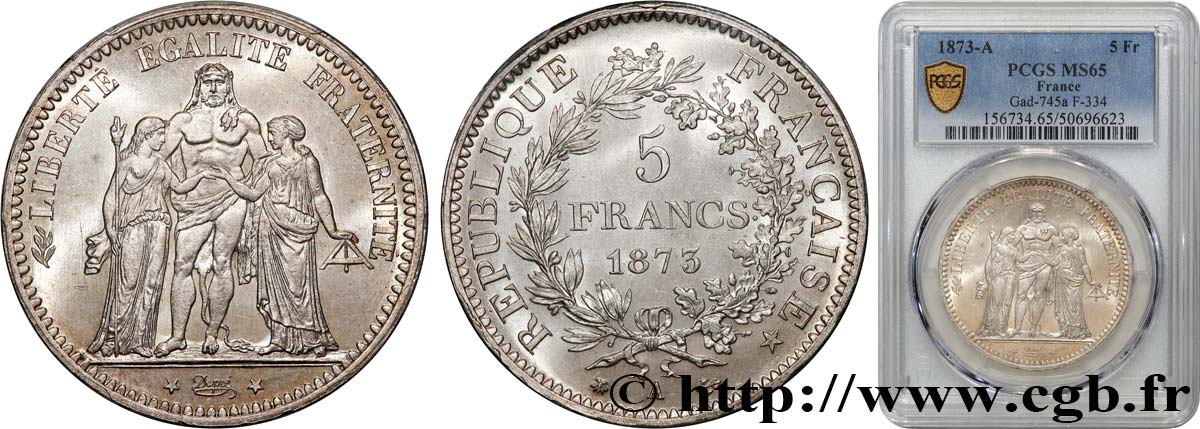 5 francs Hercule 1873 Paris F.334/9 MS65 PCGS