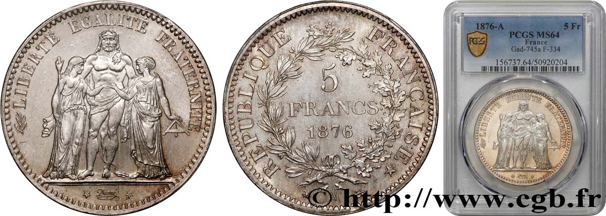 5 francs Hercule 1876 Paris F.334/17 SPL64 PCGS