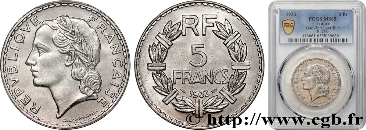 5 francs Lavrillier, nickel 1933  F.336/2 FDC65 PCGS