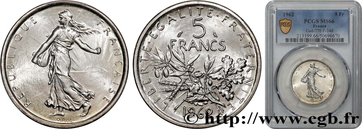 5 francs Semeuse, argent 1962 Paris F.340/6 MS66 PCGS