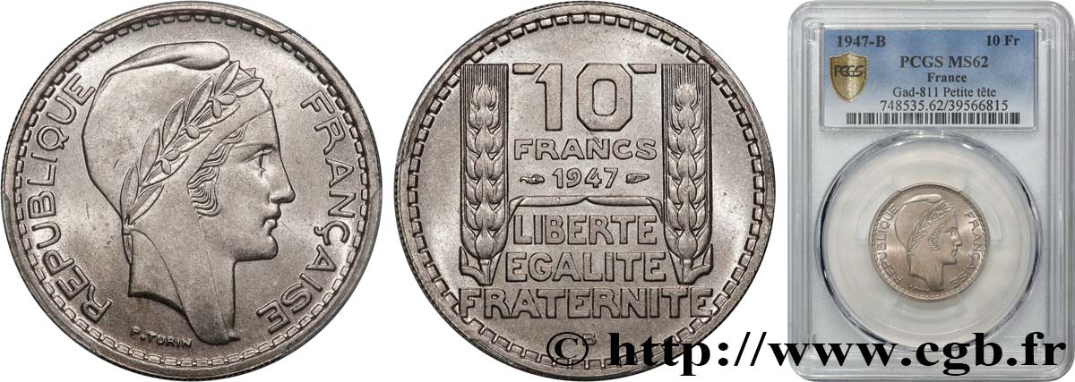 10 francs Turin, petite tête 1947 Beaumont-Le-Roger F.362/2 MS62 PCGS