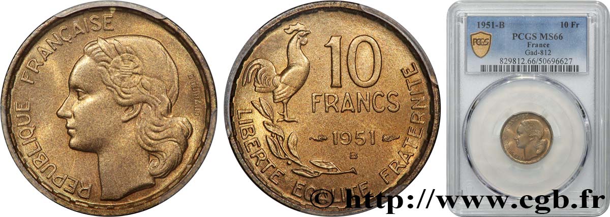 10 francs Guiraud 1951 Beaumont-Le-Roger F.363/5 MS66 PCGS