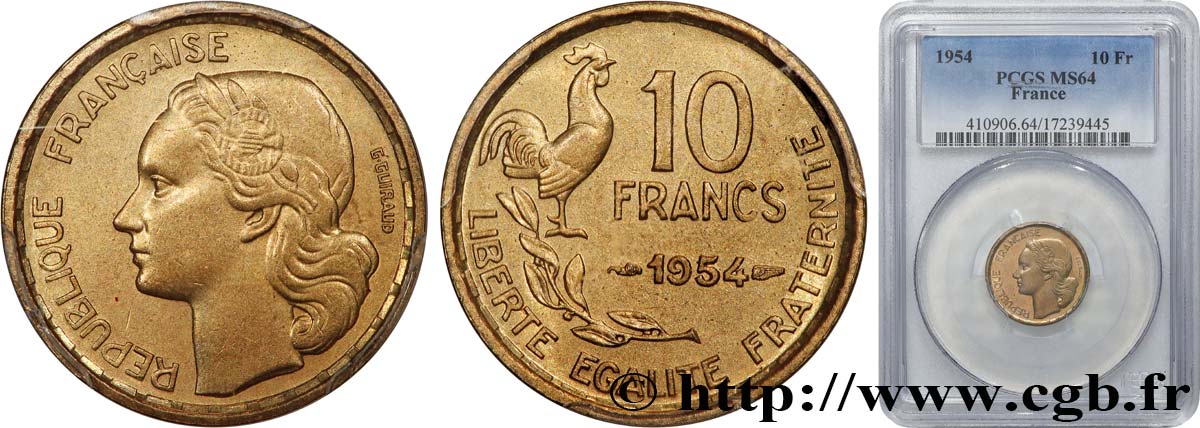 10 francs Guiraud 1954  F.363/10 SPL64 PCGS