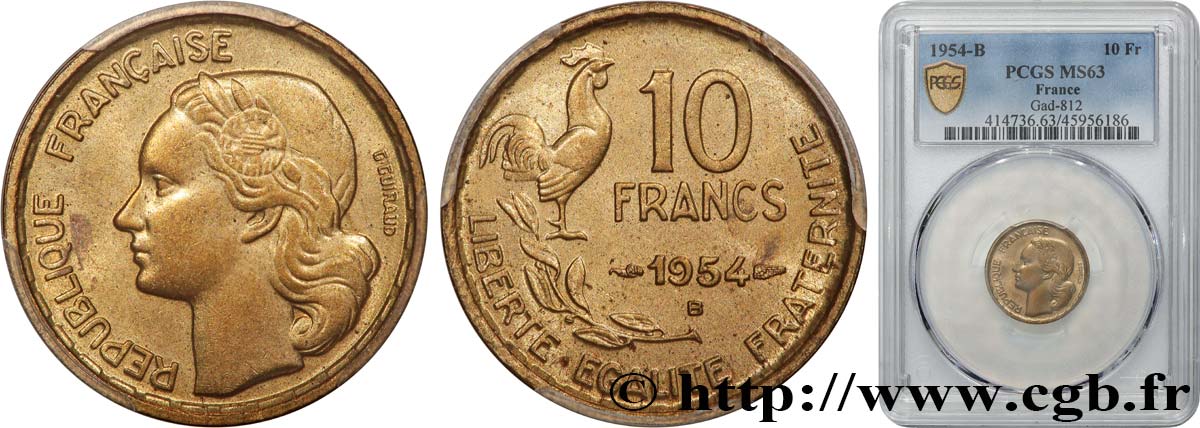 10 francs Guiraud 1954 Beaumont-Le-Roger F.363/11 MS63 PCGS