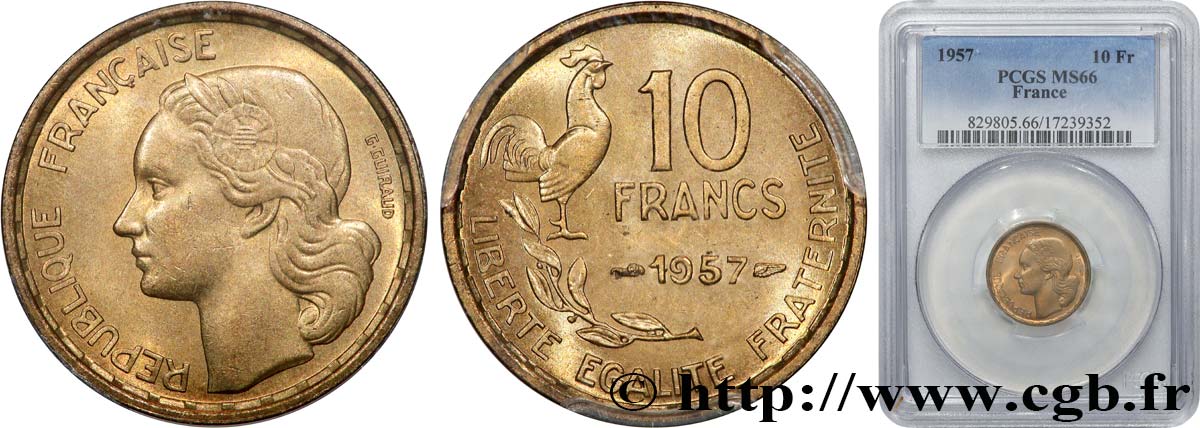 10 francs Guiraud 1957  F.363/13 MS66 PCGS