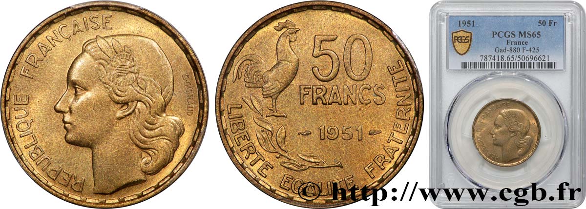 50 francs Guiraud 1951  F.425/5 MS65 PCGS