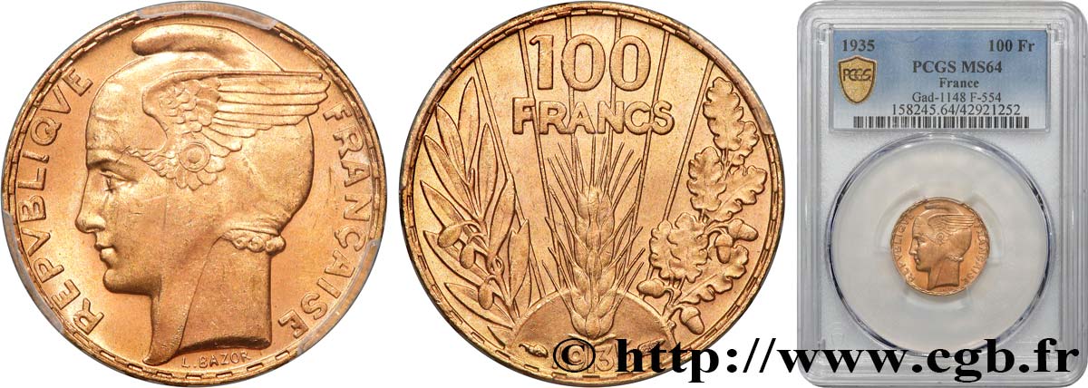 100 francs or, Bazor 1935 Paris F.554/6 MS64 PCGS