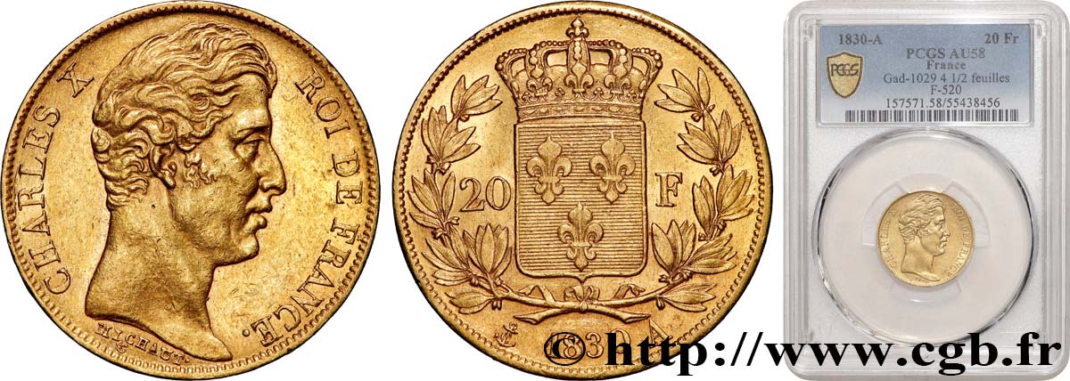 20 francs Charles X 1830 Paris F.520/12 SUP58 PCGS
