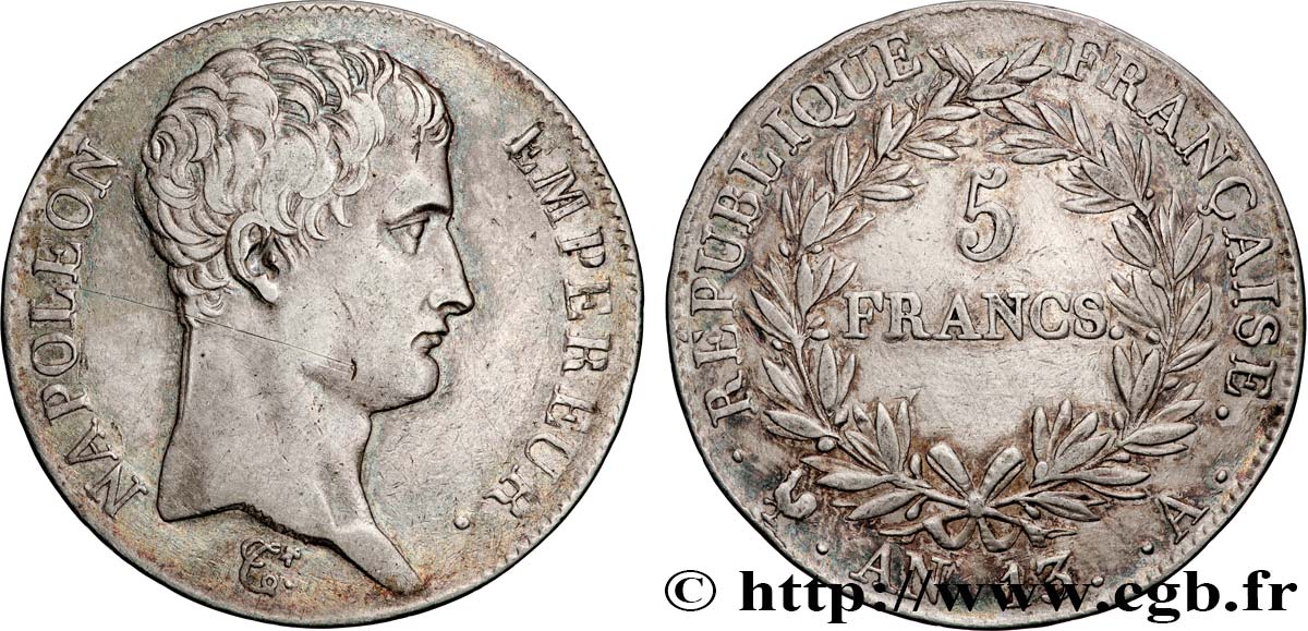 5 francs Napoléon Empereur, Calendrier révolutionnaire 1805 Paris F.303/2 XF 