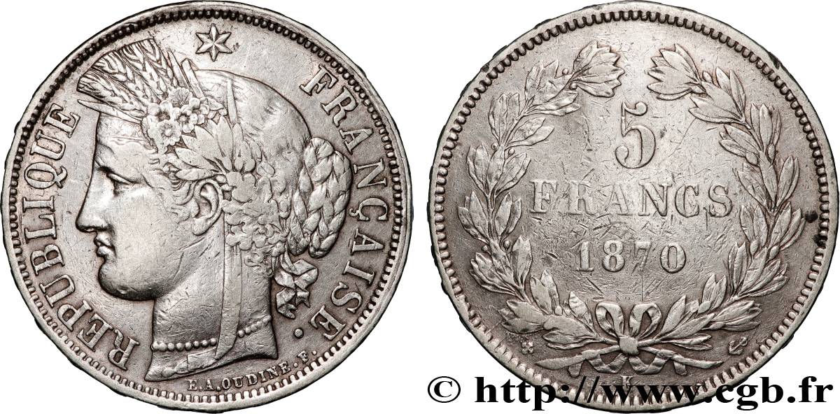 5 francs Cérès, sans légende 1870 Bordeaux F.332/2 TTB 