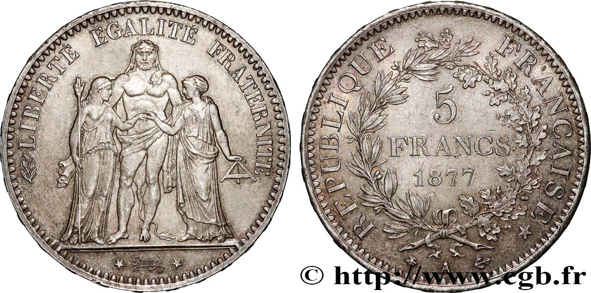 5 francs Hercule 1877 Paris F.334/19 MS60 