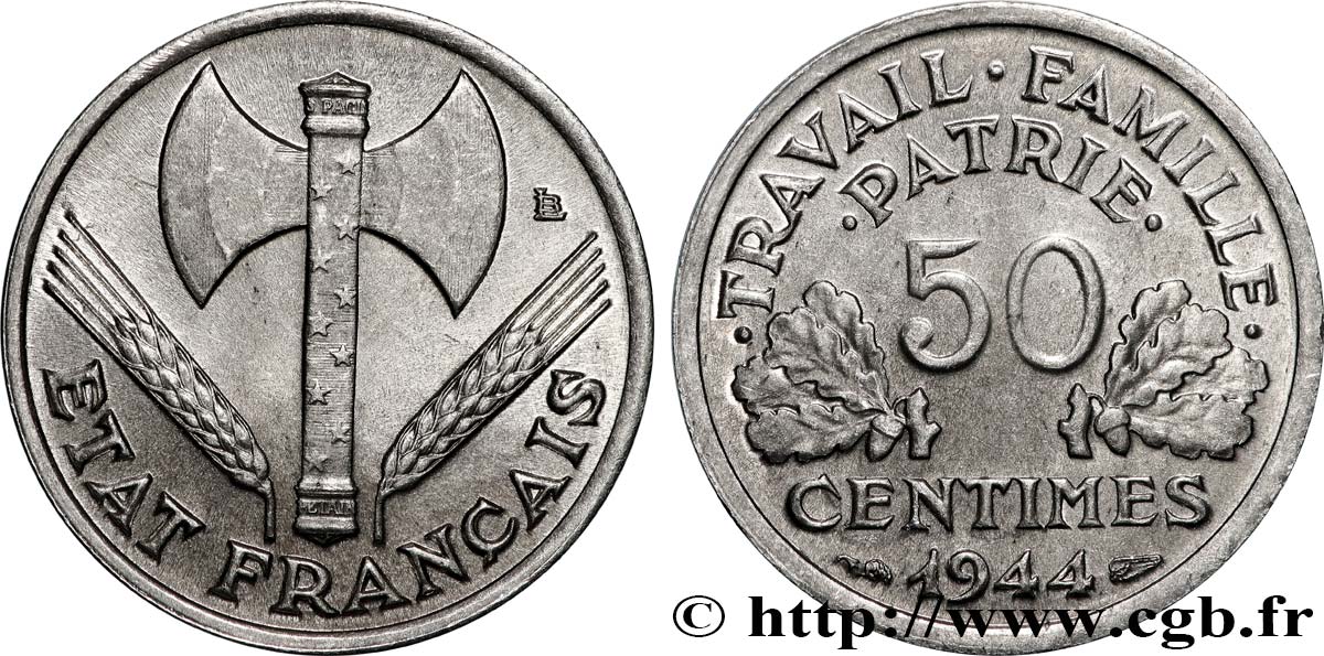 50 centimes Francisque, légère 1944  F.196/4 MS63 