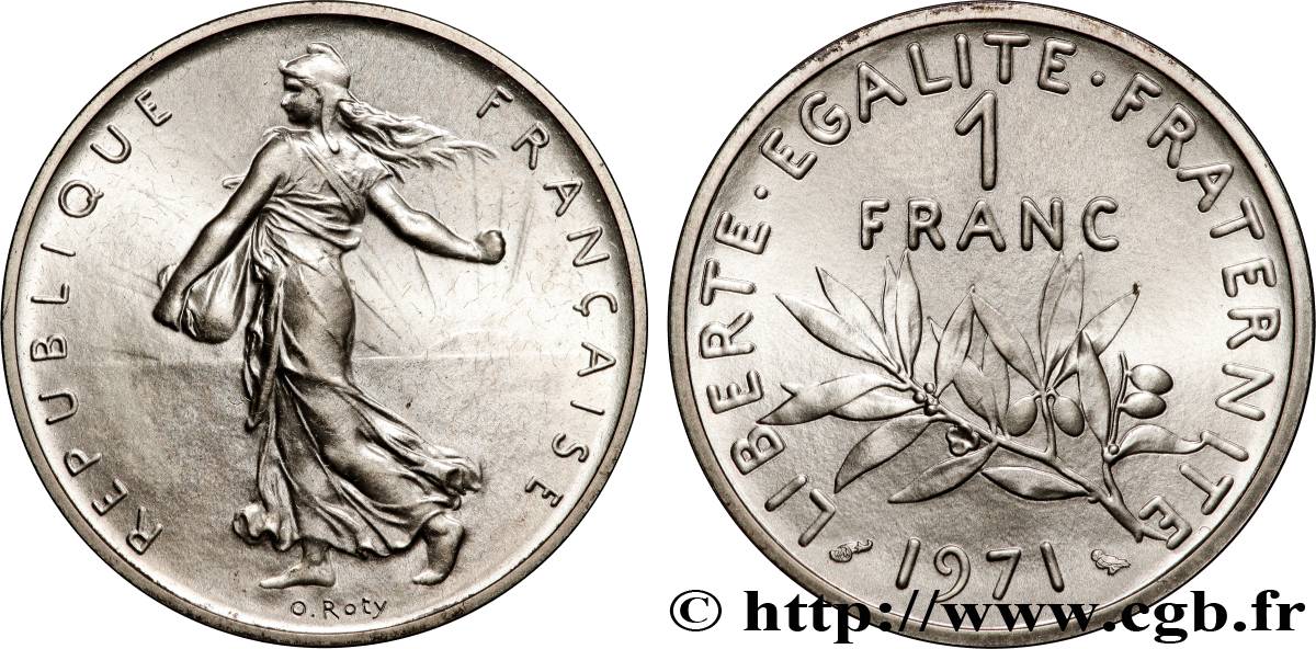 Piéfort argent de 1 franc Semeuse 1971 Paris GEM.104 P2 SPL 