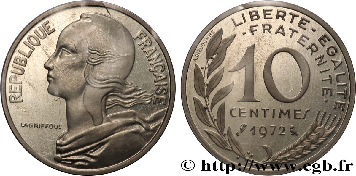 Piéfort argent de 10 centimes Marianne 1972 Pessac GEM.46 P2 MS 