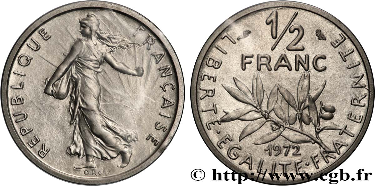 Piéfort Argent de 1/2 franc Semeuse 1972 Paris GEM.91 P2 FDC 