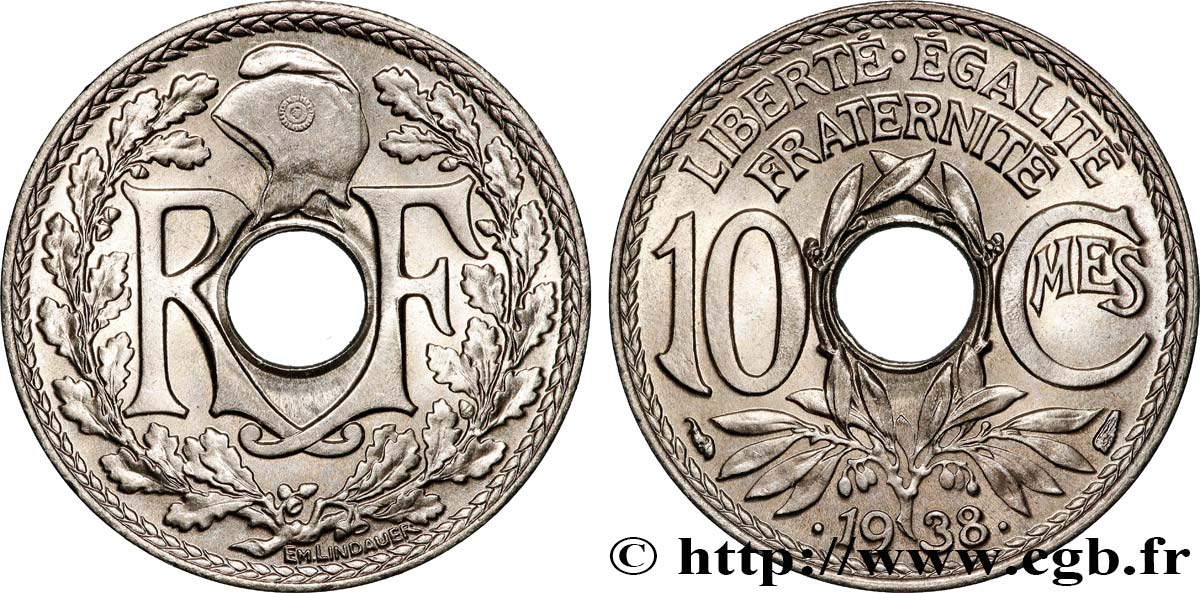 10 centimes Lindauer, maillechort 1938  F.139/2 ST65 