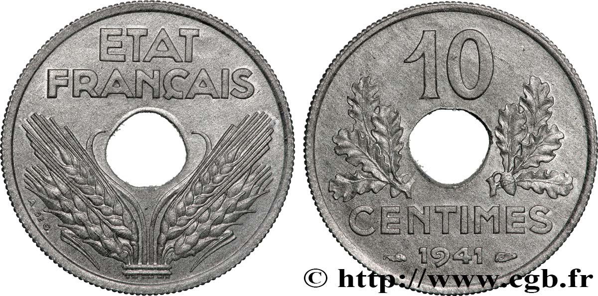 10 centimes État français, grand module 1941 Paris F.141/2 FDC65 