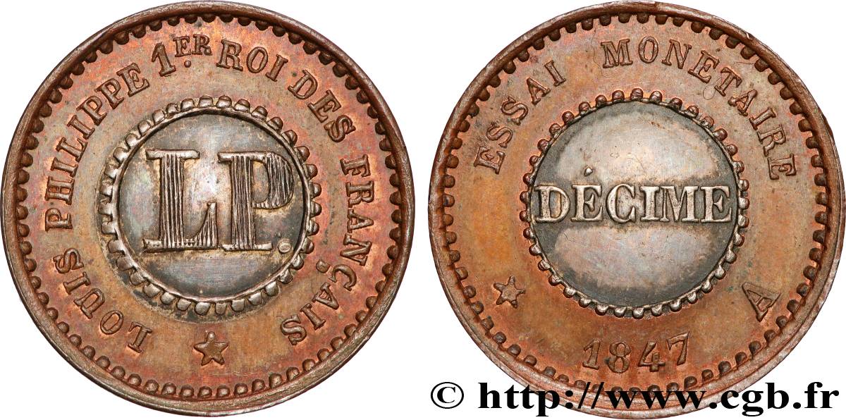 Essai bimétallique de un décime  1847 Paris VG.2994  MS 