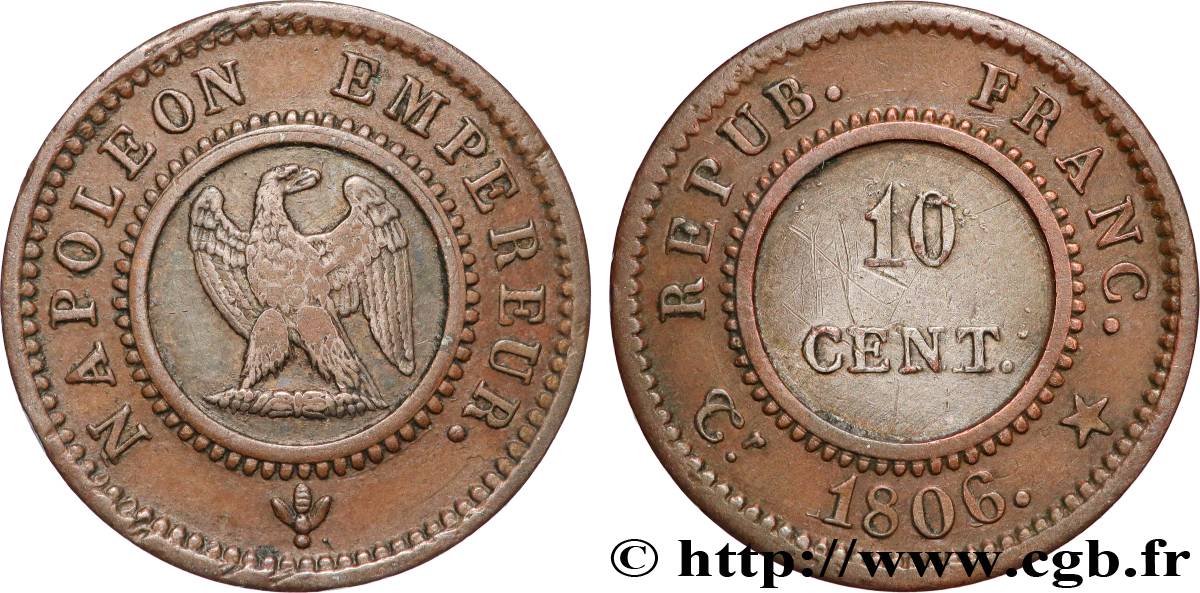 Essai bimétallique de 10 centimes 1806 Paris T.T.1004 a2 TTB 