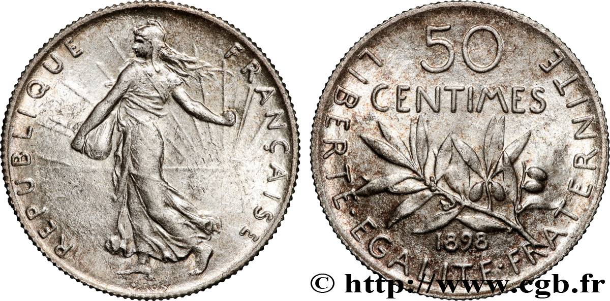 50 centimes Semeuse 1898 Paris F.190/3 SUP58 