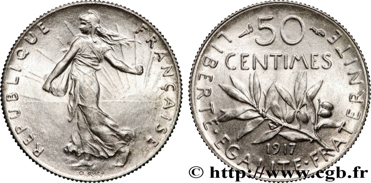 50 centimes Semeuse 1917  F.190/24 SUP62 