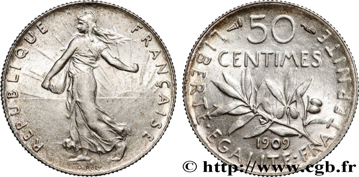 50 centimes Semeuse 1909  F.190/16 SPL60 